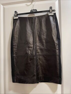 Talbots Black Leather-Panel Pencil Skirt